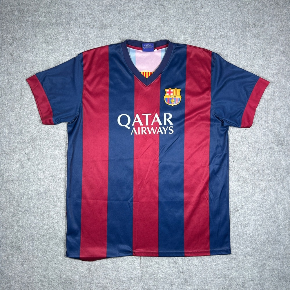FCB Soccer Jersey Mens Large Blue Red Messi 10‎ Qatar Airways Unicef Barcelona